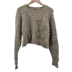 American Eagle Outfitters Women Bow Sweater Knit Brown Cropped Crew Neck Large